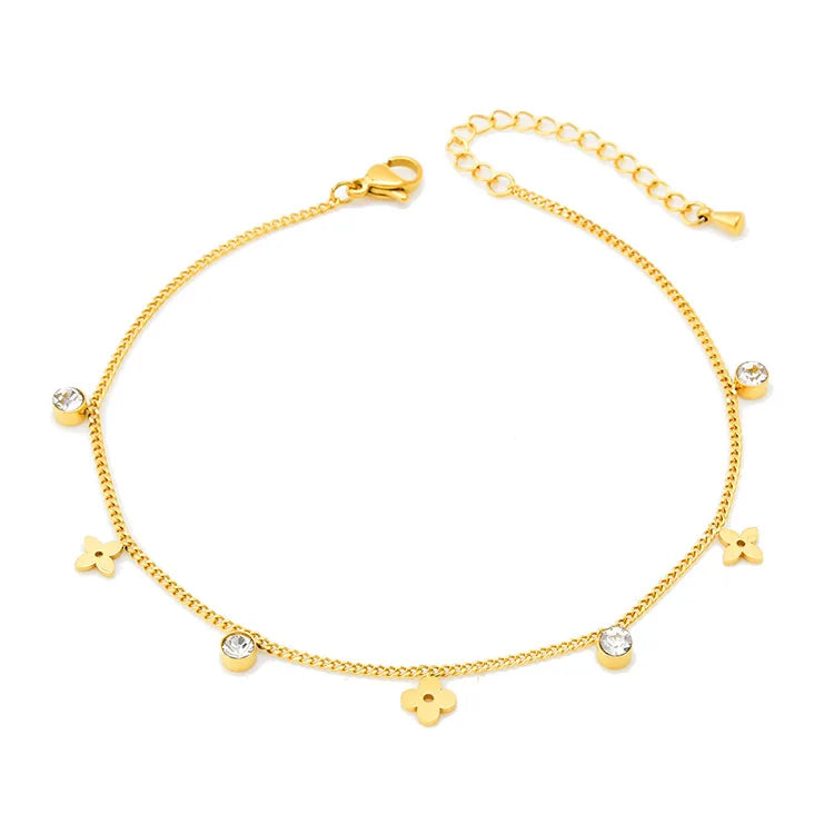 Flower Solitaire Pendant Anklet