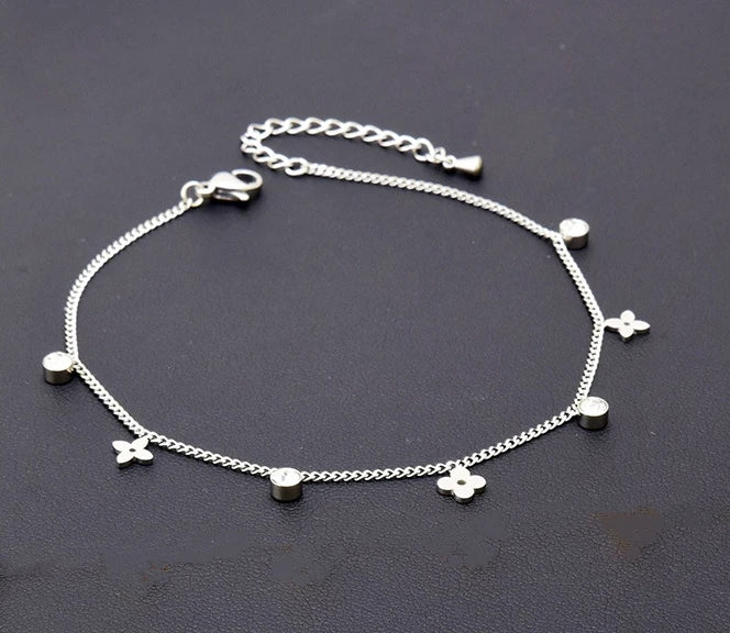 Flower Solitaire Pendant Anklet