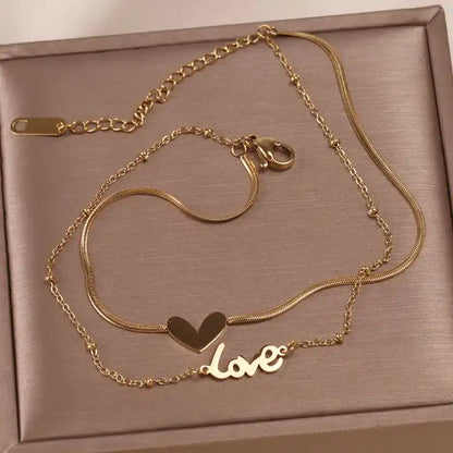 Double Layered Heart Love Omega Chain Anklet