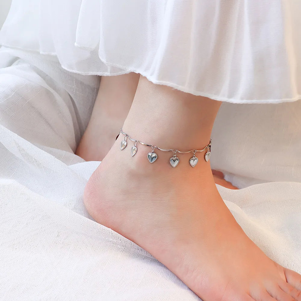 Heart Pendant Tassel Anklet