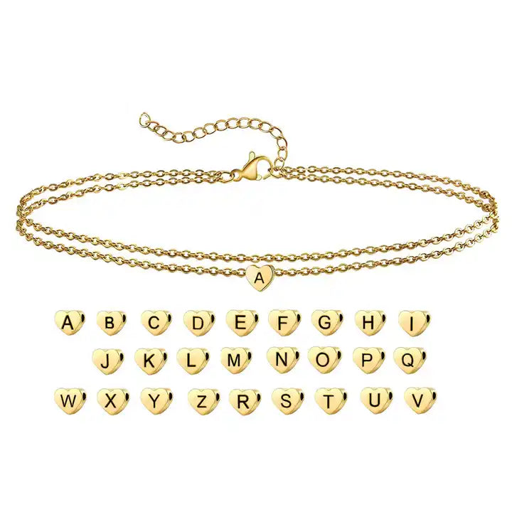 Double Layered Dainty Initial Cable Chain Anklet